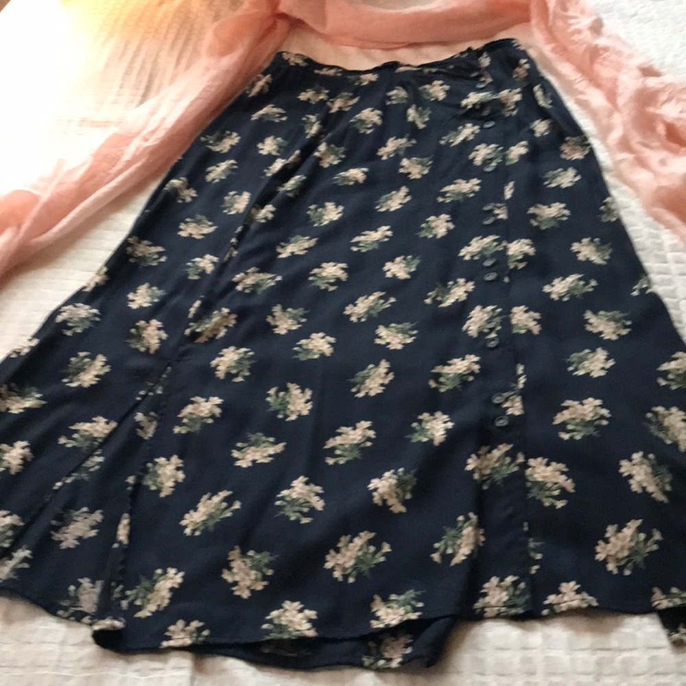 Liz Claiborne Floral Maxi Skirt - Navy and Pink